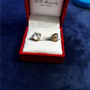 💝Gold plated❤️Stud Earrings with Cushion-Cut CZ’s 🥰💋10mm😎🌴